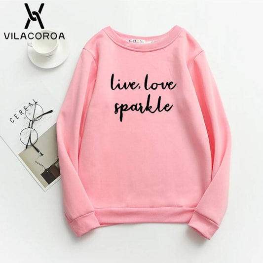 Live Love Sparkle Printed Fleece Full Sleeves Pull Over Sweatshirt For Women - DENIMS - Hoodies & Sweatshirts - 