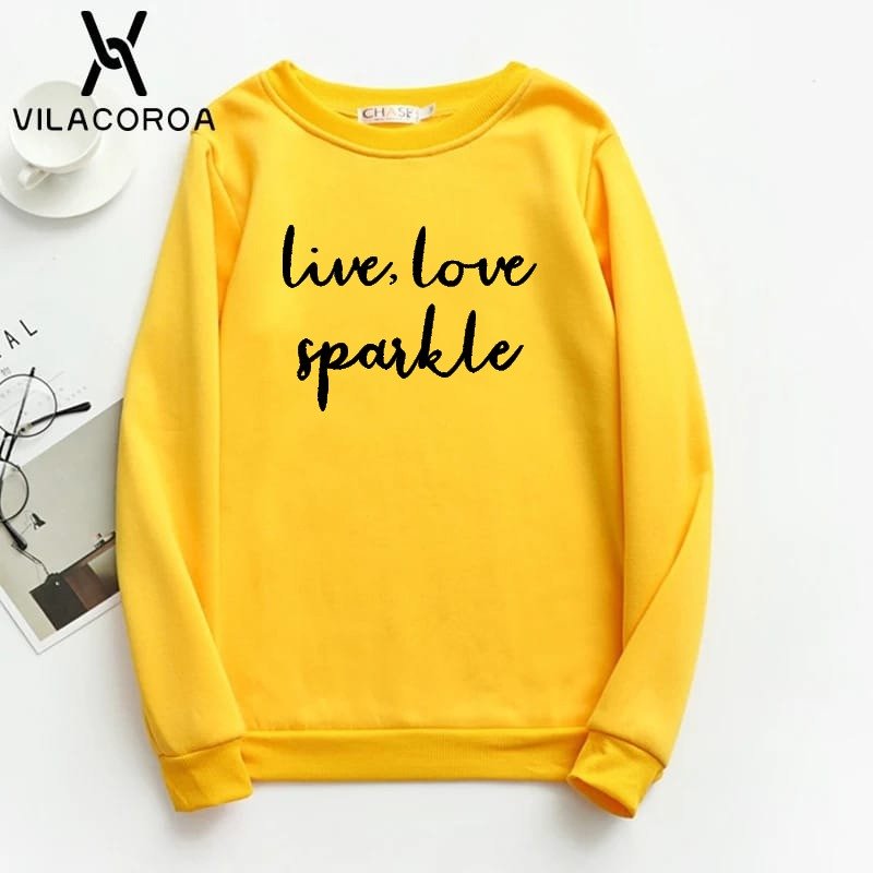 Live Love Sparkle Printed Fleece Full Sleeves Pull Over Sweatshirt For Women - DENIMS - Hoodies & Sweatshirts - 