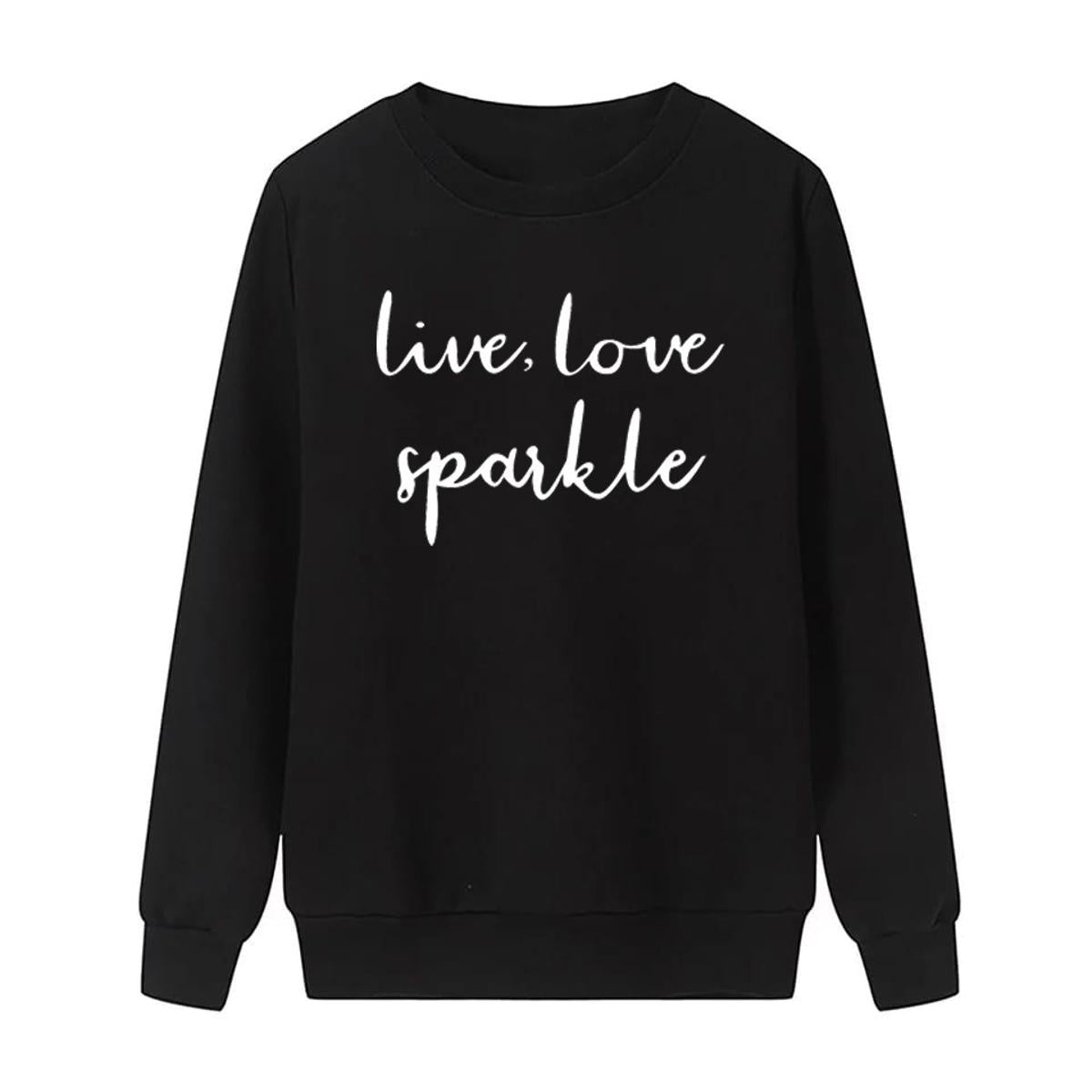 Live Love Sparkle Printed Fleece Full Sleeves Pull Over Sweatshirt For Women - DENIMS - Hoodies & Sweatshirts - 