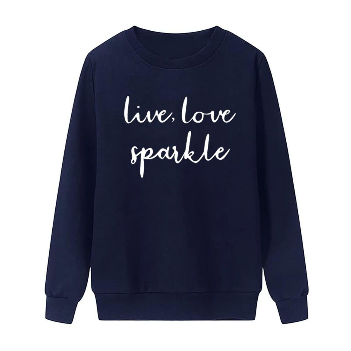 Live Love Sparkle Printed Fleece Full Sleeves Pull Over Sweatshirt For Women - DENIMS - Hoodies & Sweatshirts - 