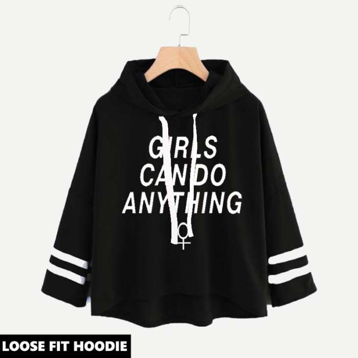 LOOSE FIT PRINTED HOODIE ( CAN DO ANYTHING PRINT ) - DENIMS - Hoodies & Sweatshirts - 