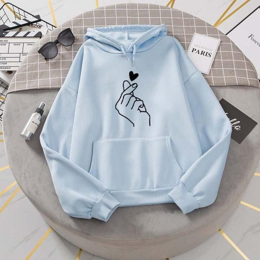 Love Charm Sky Blue Fleece Full Sleeves Pull Over Hoodie For Women - DENIMS - Hoodies & Sweatshirts - 