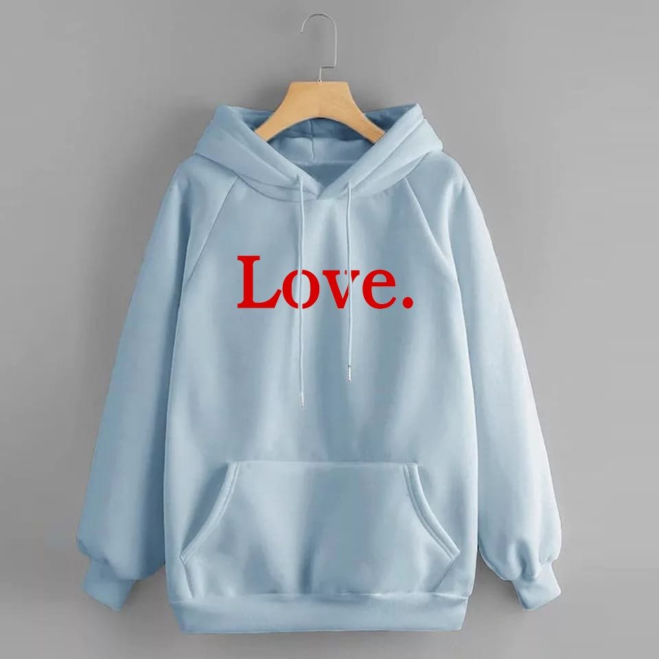 Love Printed Fleece Full Sleeves Pull Over Hoodie For Women - DENIMS - Hoodies & Sweatshirts - 