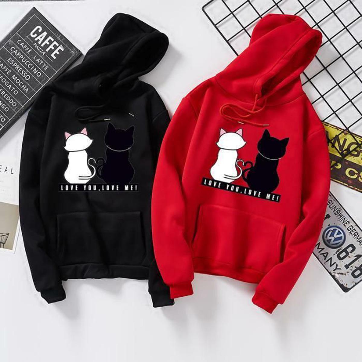 Love You Love Me Fleece Full Sleeves Pull Over Hoodie For Women - DENIMS - Hoodies & Sweatshirts - 