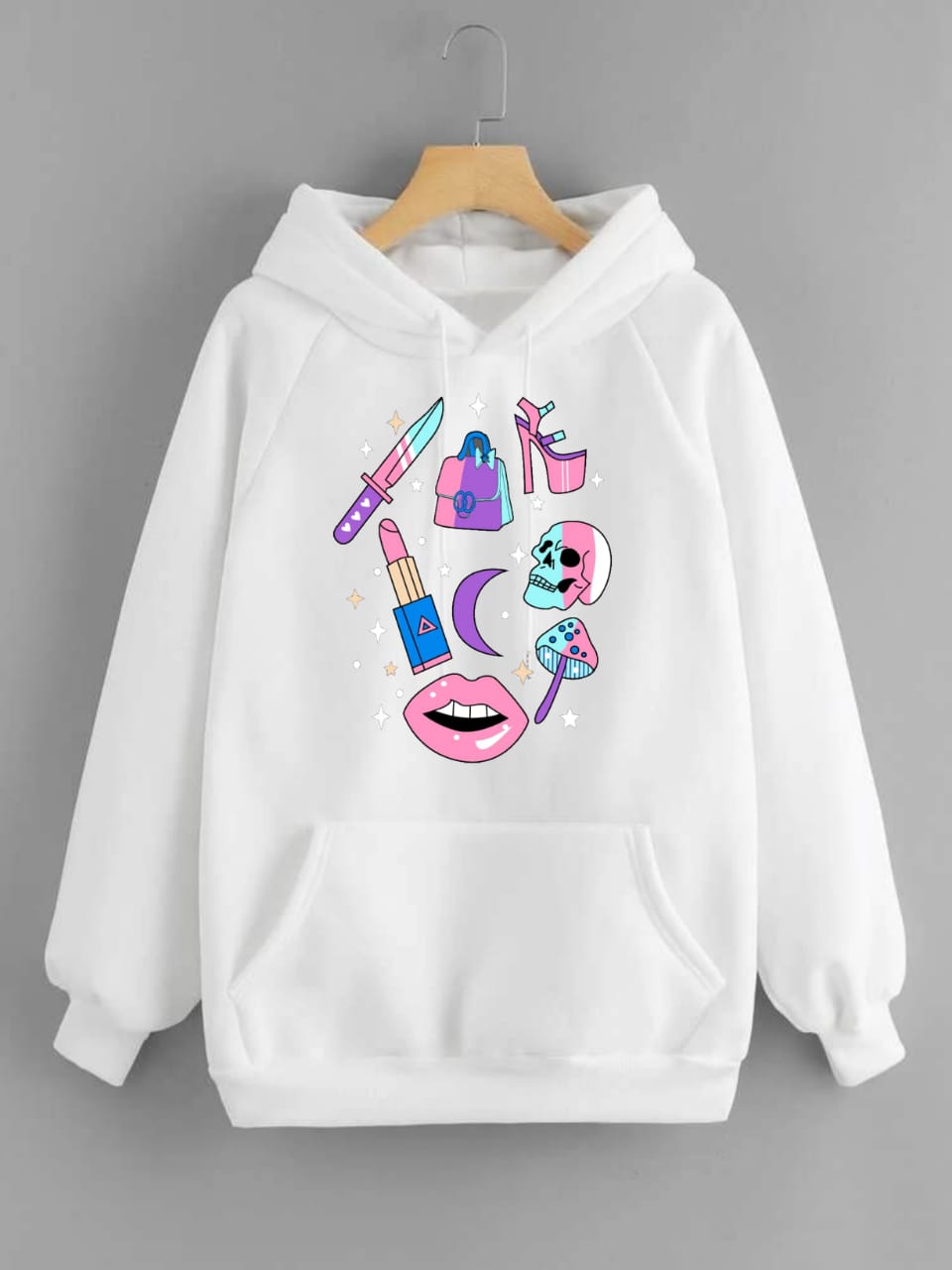 Make Up Printed Fleece Full Sleeves Pull Over Hoodie For Women - DENIMS - Hoodies & Sweatshirts - 