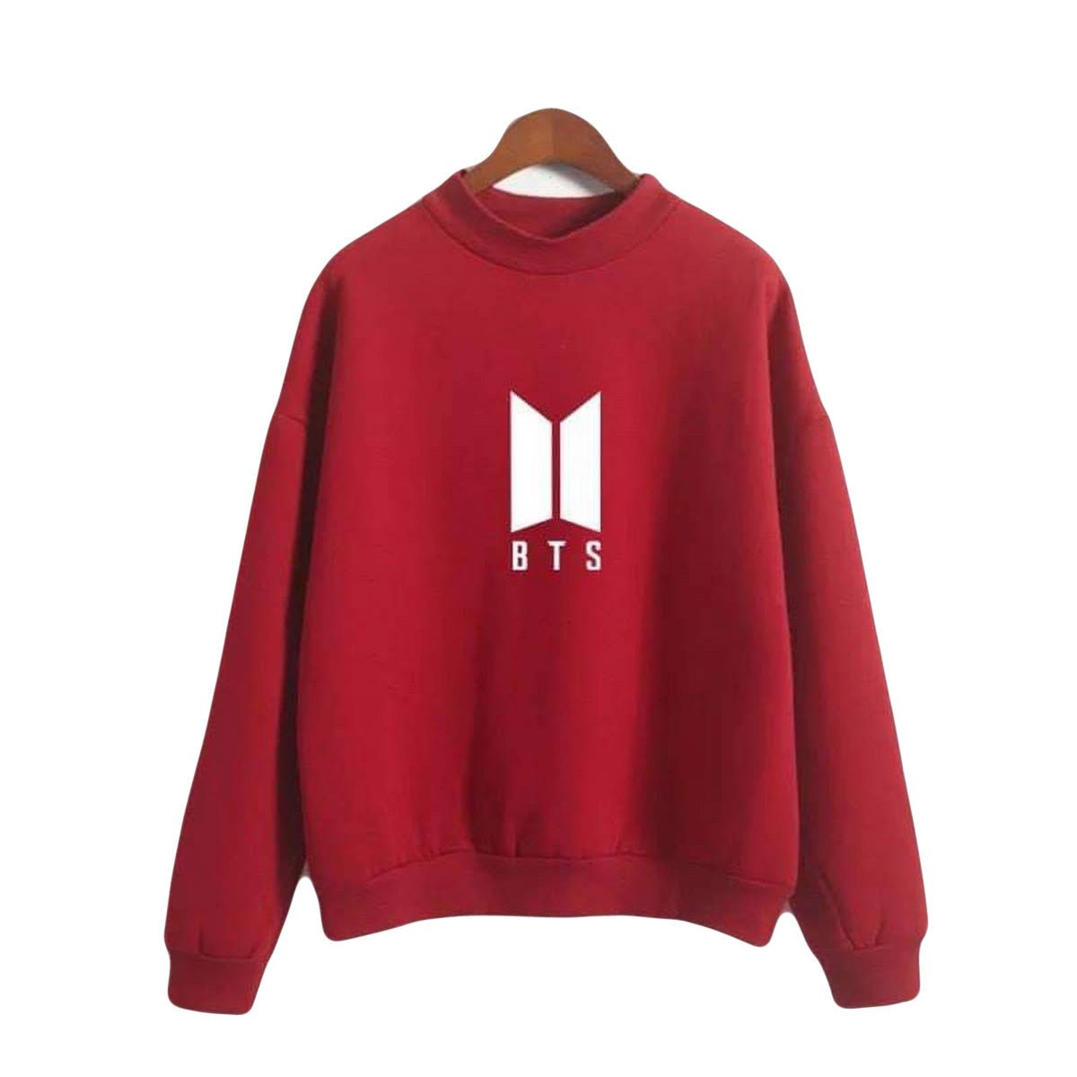 Maroon Bts Fleece Full Sleeves Pull Over Sweatshirt For Women - DENIMS - Hoodies & Sweatshirts - 