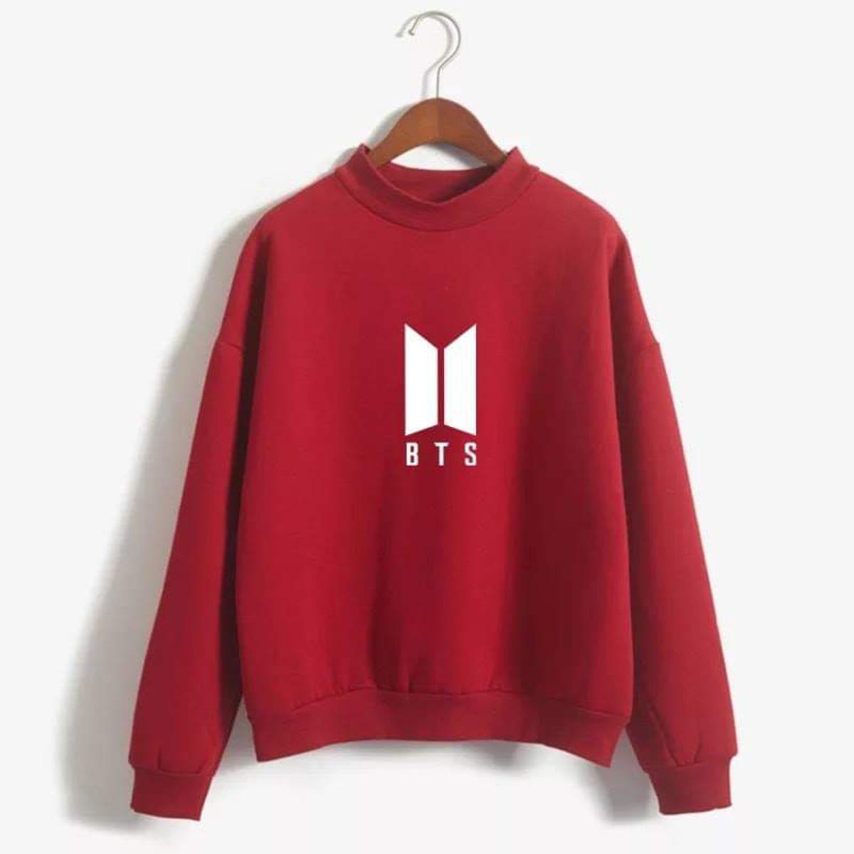 Maroon Bts Fleece Full Sleeves Pull Over Sweatshirt For Women - DENIMS - Hoodies & Sweatshirts - 