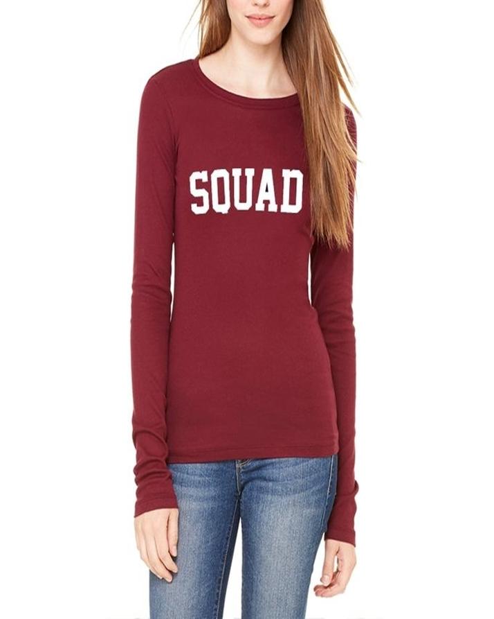 Maroon Cotton Squad Printed T - Shirt For Her - DENIMS - Tops & T - Shirts - 