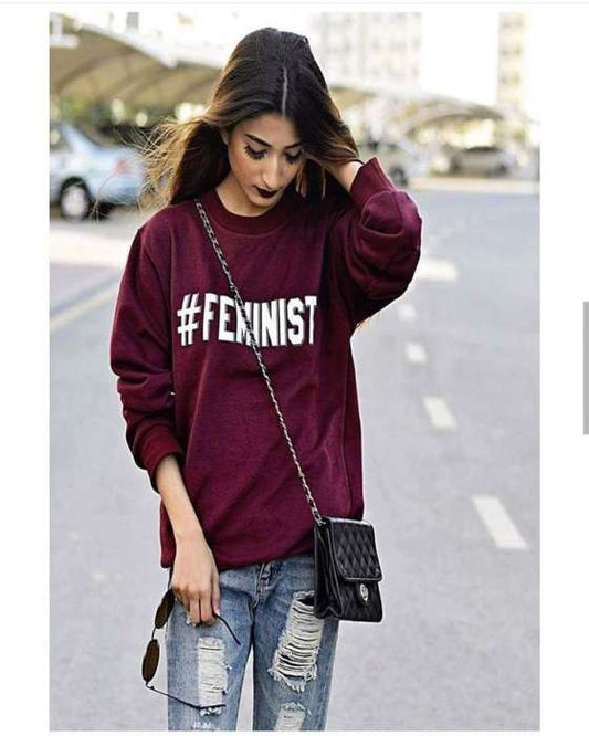 Maroon # FEMINIST Printed Sweatshirt for womens - DENIMS - Hoodies & Sweatshirts - 