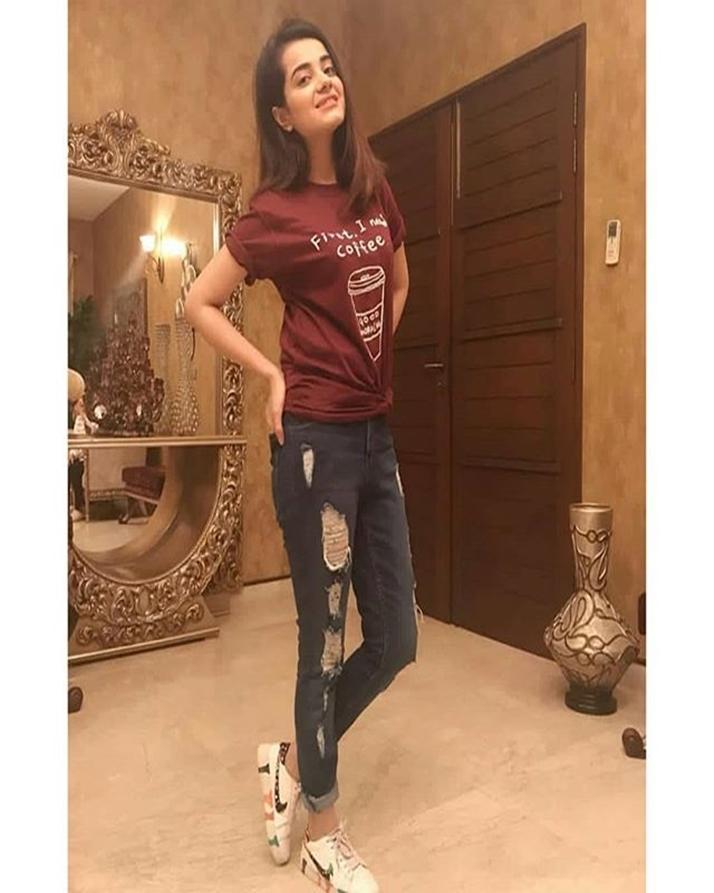 Maroon First I Need Coffee Cotton Printed T - Shirt For Women - DENIMS - Tops & T - Shirts - 