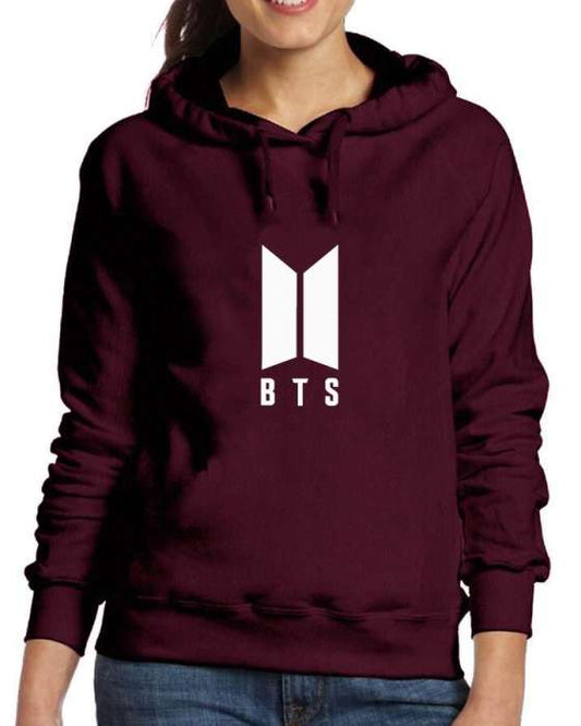 Maroon Fleece BTS Hoodies For Women - DENIMS - Hoodies & Sweatshirts - 