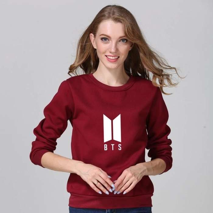 Maroon Fleece BTS Sweatshirt For Women - DENIMS - Hoodies & Sweatshirts - 