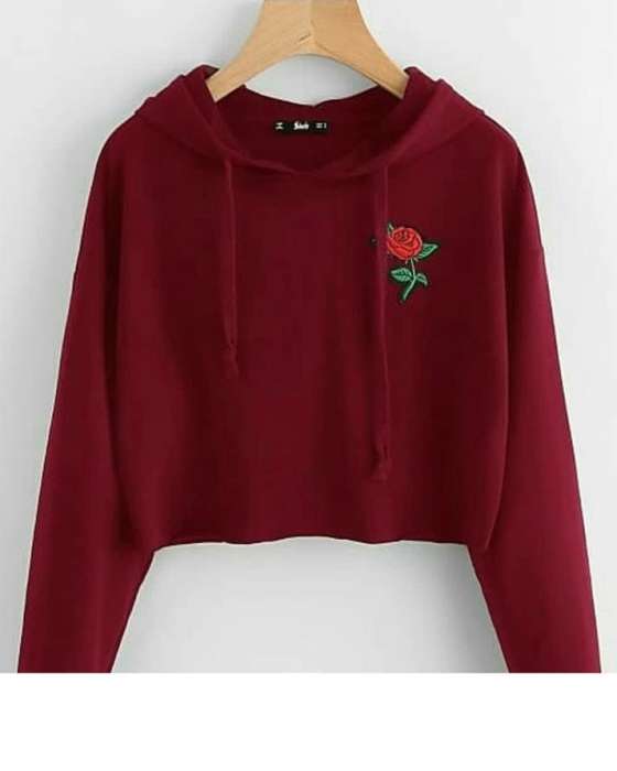 MAROON FLOWER PATCH CROPPED HOODIE FOR womens 631 - DENIMS - Hoodies & Sweatshirts - 
