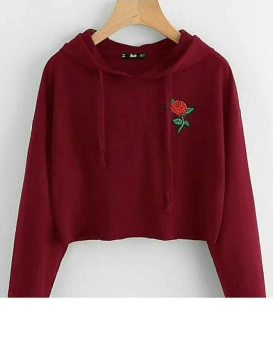 MAROON FLOWER PATCH CROPPED HOODIE FOR womens 631 - DENIMS - Hoodies & Sweatshirts - 