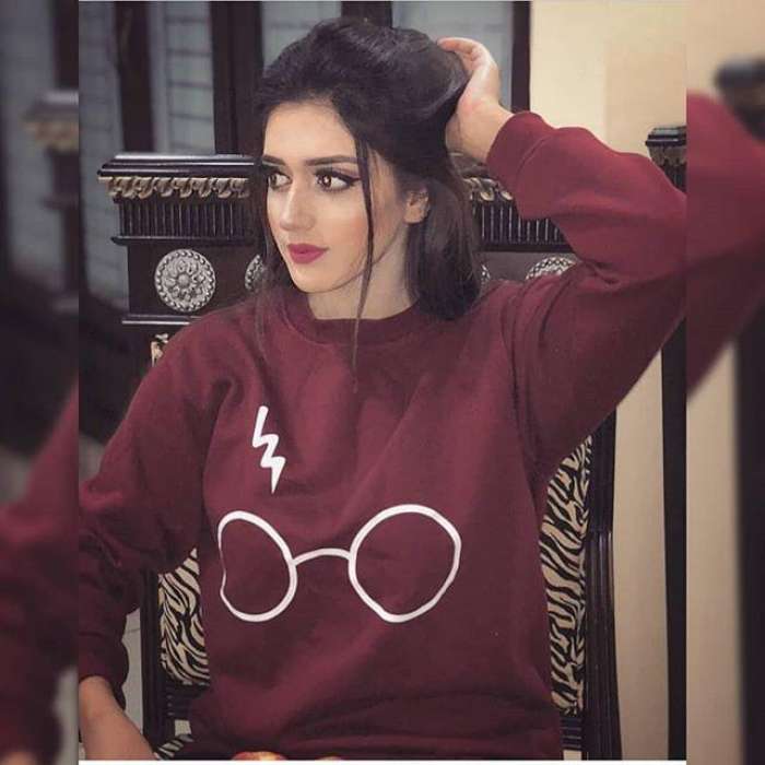 Maroon Harry Glasses Printed Sweatshirt For Women - DENIMS - Hoodies & Sweatshirts - 