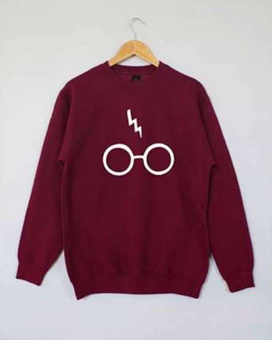Maroon Harry Potter Glasses Printed Sweat Shirt For womens - DENIMS - Hoodies & Sweatshirts - 