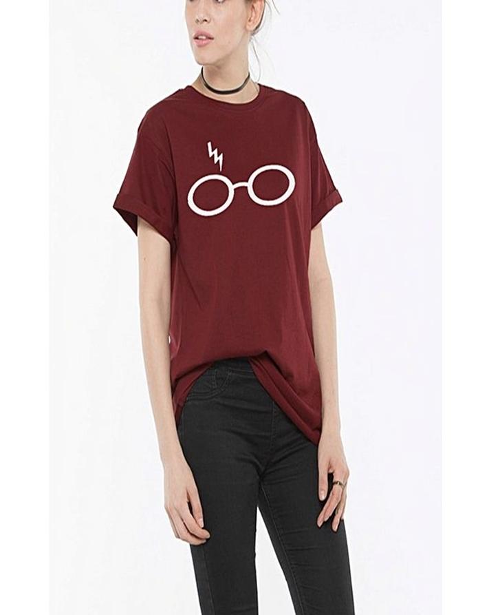 Maroon Harry Potter Printed T - Shirt For Women - DENIMS - Tops & T - Shirts - 