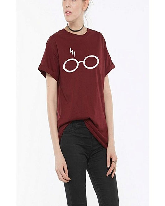 Maroon Harry Potter Printed T - Shirt For Women - DENIMS - Tops & T - Shirts - 