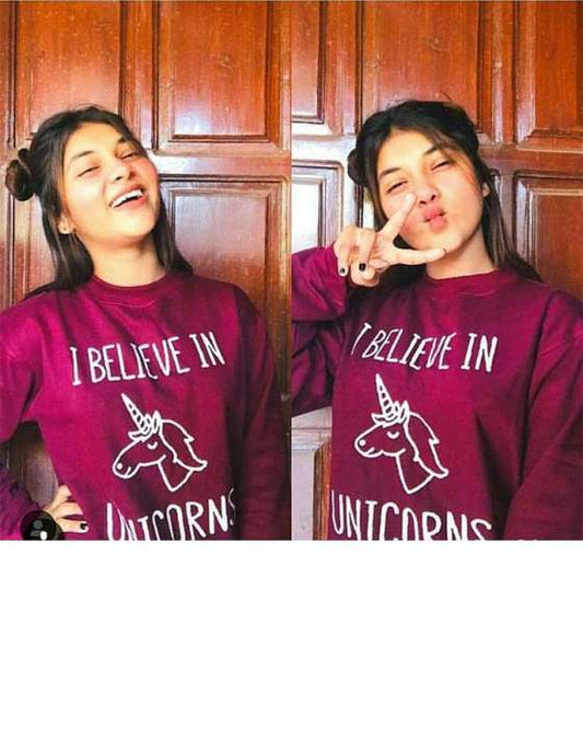 MAROON I BELIEVE IN UNICORN SWEATSHIRT FOR WOMEN - DENIMS - Hoodies & Sweatshirts - 