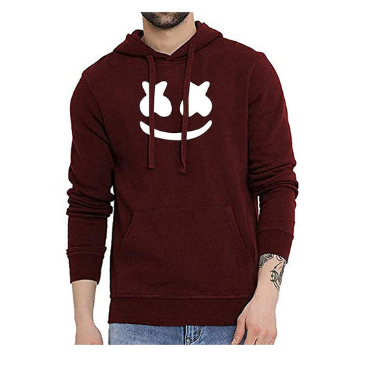 Maroon Marshmallow Printed Fleece Hoodie For Men - DENIMS - Hoodie & Sweatshirt - 