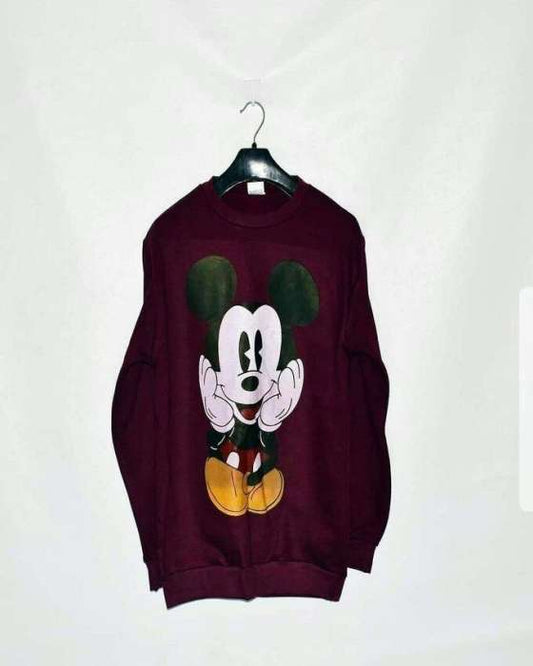 Maroon Mickey Mouse Sweat Shirt For Women - DENIMS - Hoodies & Sweatshirts - 