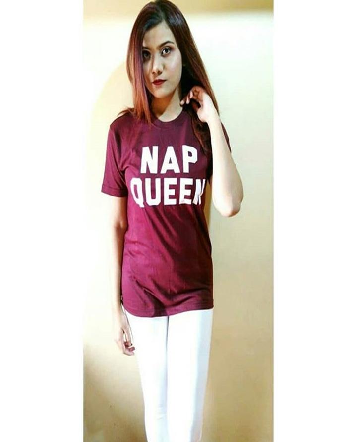 Maroon Nap Queen Cotton Printed T - Shirt For Women - DENIMS - Tops & T - Shirts - 