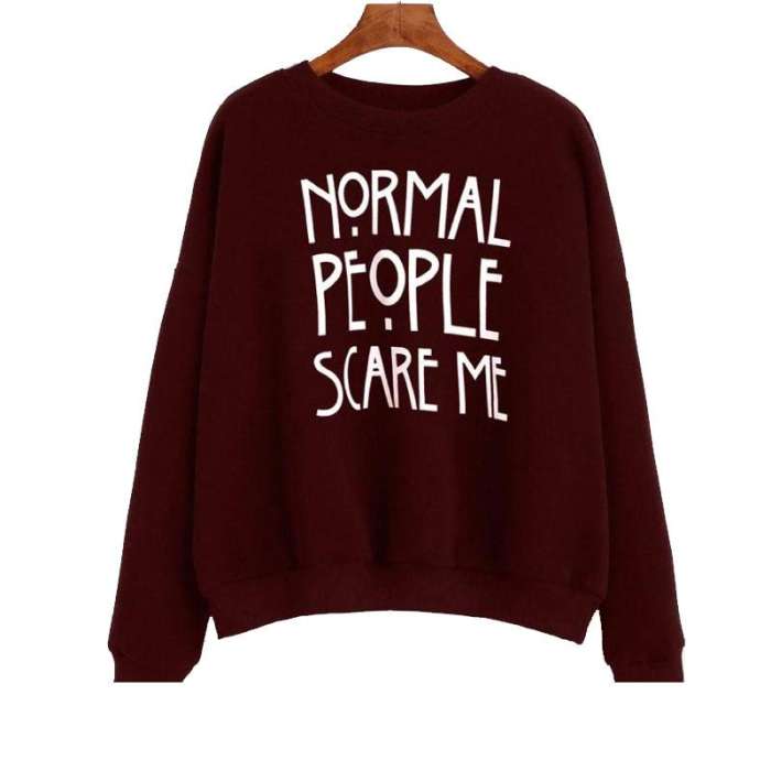 Maroon Normal People Scare Me Sweat Shirt For Women - DENIMS - Hoodies & Sweatshirts - 