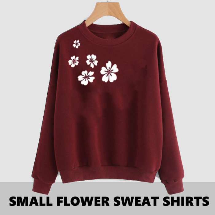 MAROON SIDE FLOWER PRINTED SWEAT SHIRT - DENIMS - Hoodies & Sweatshirts - 