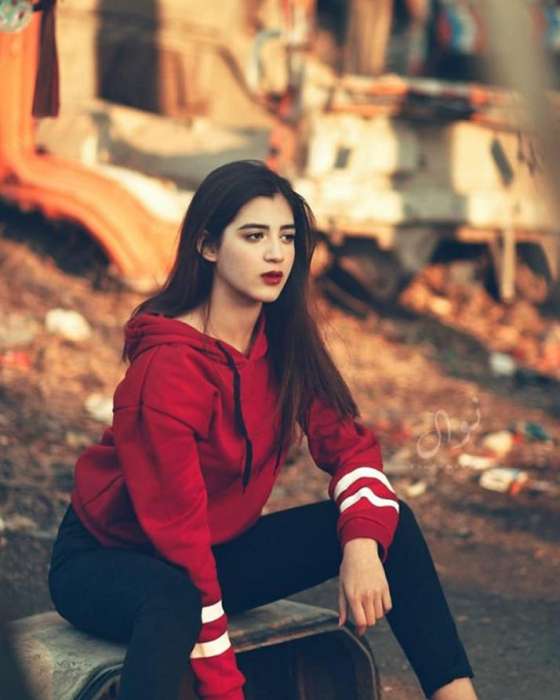 MAROON STRIPES ON ARM CROPPED HOODIE FOR womens 629 - DENIMS - Hoodies & Sweatshirts - 