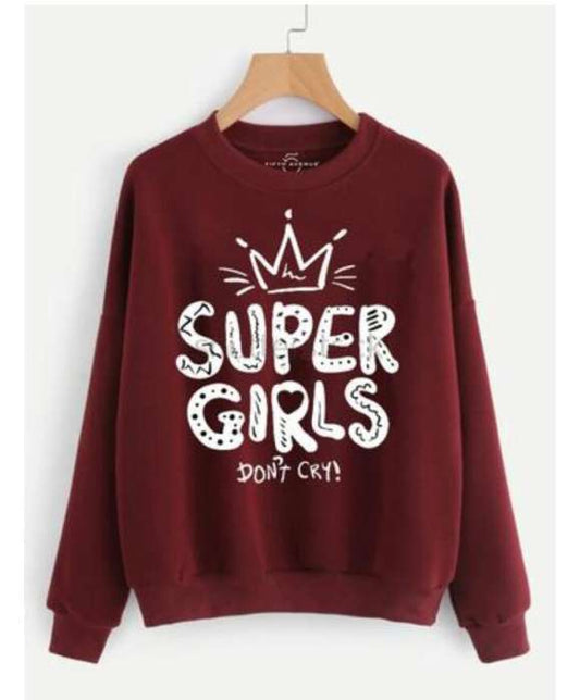 Maroon Super Don t Cry Printed Sweat Shirt For Women - DENIMS - Hoodies & Sweatshirts - 