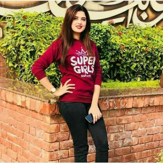 Maroon Super Don t Cry Printed Sweatshirt For Women - DENIMS - Hoodies & Sweatshirts - 