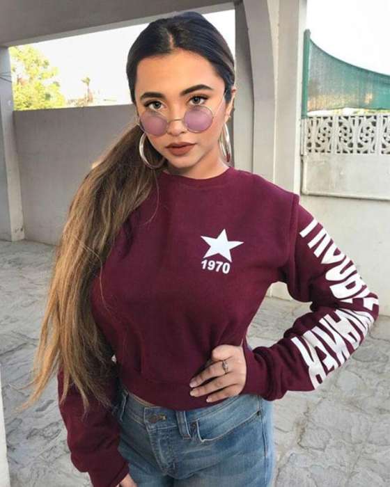 MAROON TROUBLE MAKER CROPPED SWEATSHIRT FOR WOMEN - DENIMS - Hoodies & Sweatshirts - 