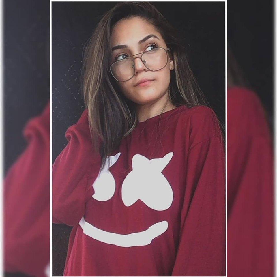 Mehroon Marshmello Old Cotton Printed T - shirt For Womens - DENIMS - Tops & T - Shirts - 