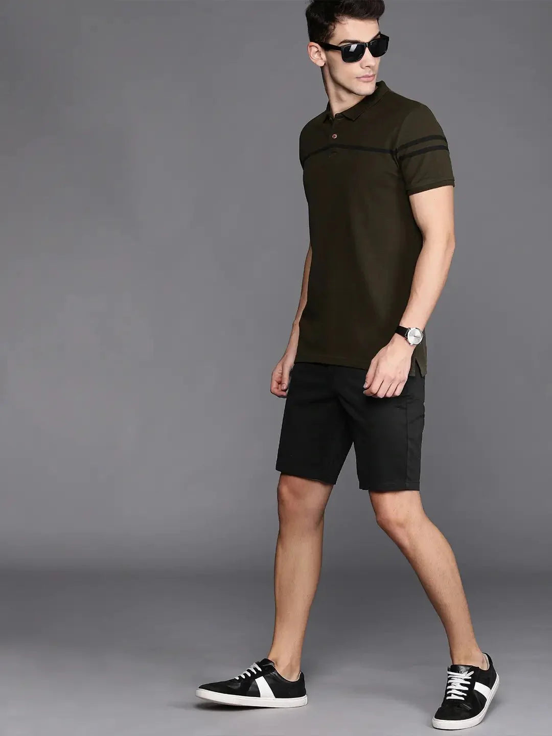 Men Black Slim Fit Solid Chino Shorts - DENIMS - Shorts - 