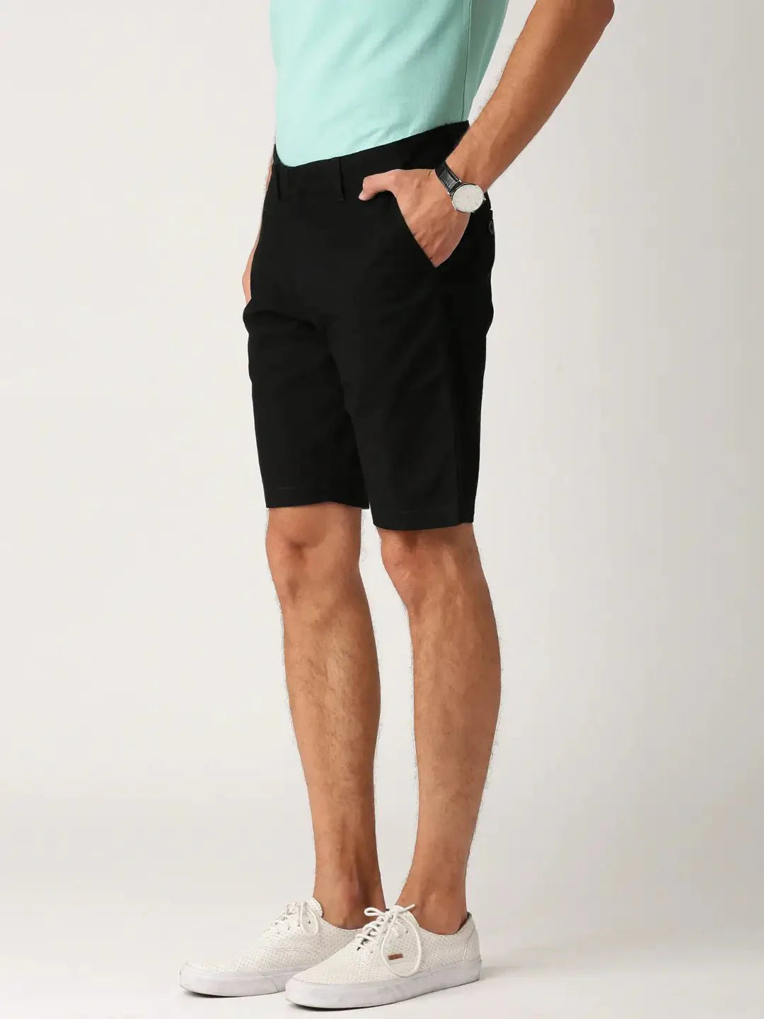 Men Black Solid Regular Fit Regular Shorts - DENIMS - Shorts - 