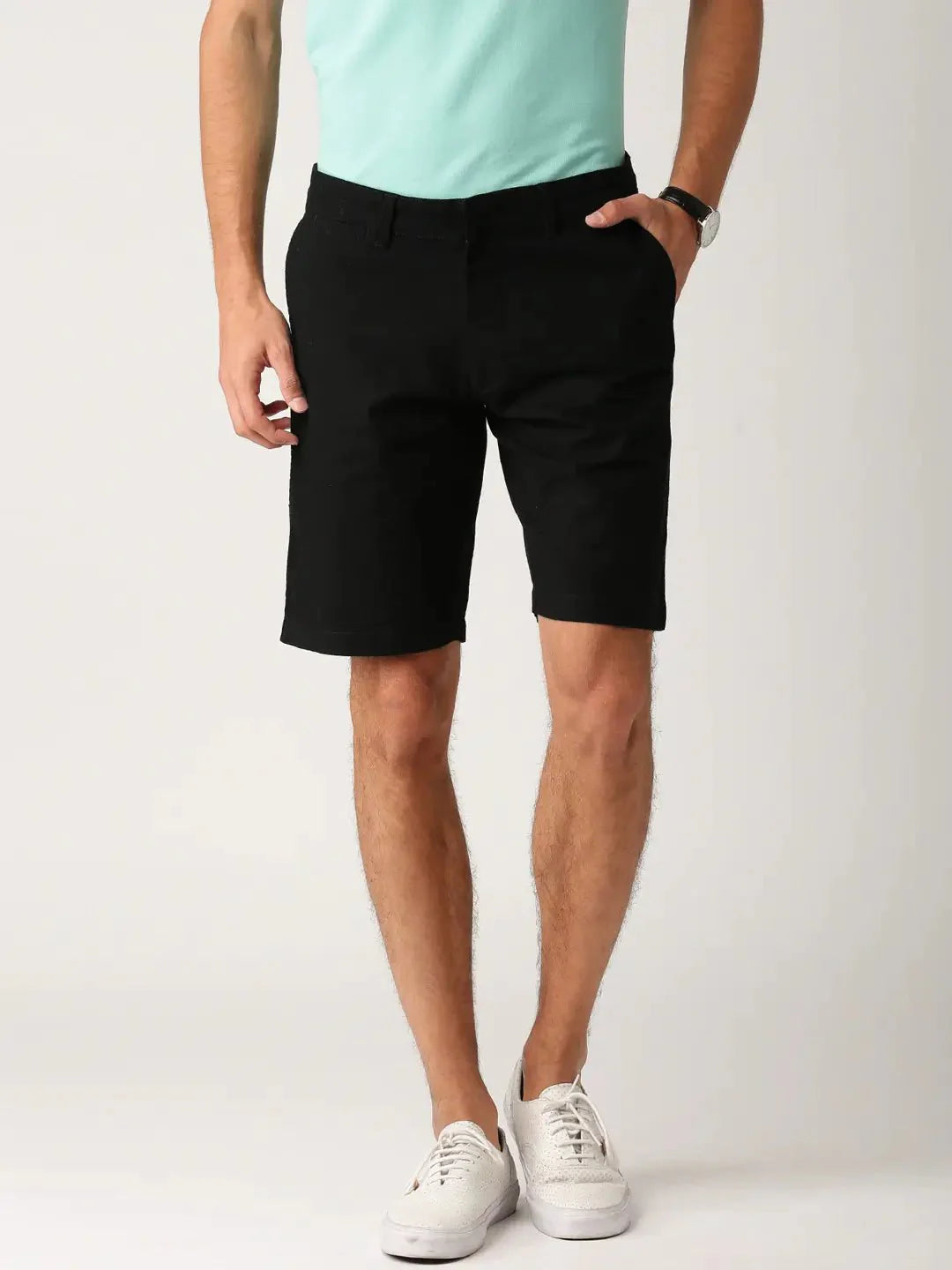 Men Black Solid Regular Fit Regular Shorts - DENIMS - Shorts - 
