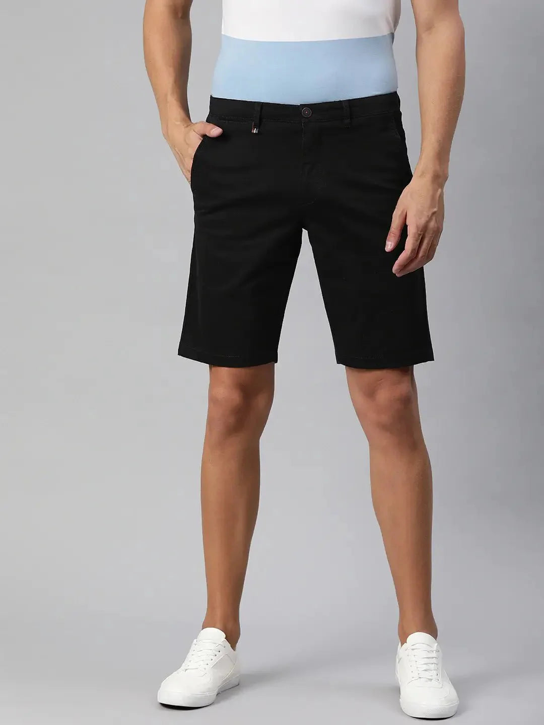 Men Black Solid Slim Fit Regular Shorts - DENIMS - Shorts - 