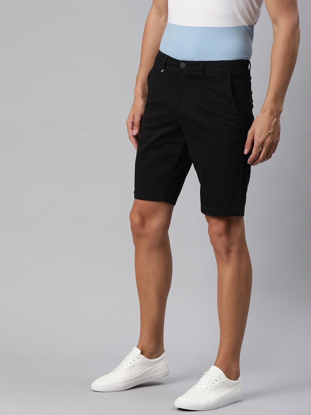 Men Black Solid Slim Fit Regular Shorts - DENIMS - Shorts - 