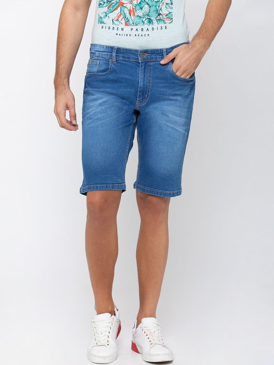 Men Blue Regular Fit Denim Shorts - DENIMS - Shorts - 