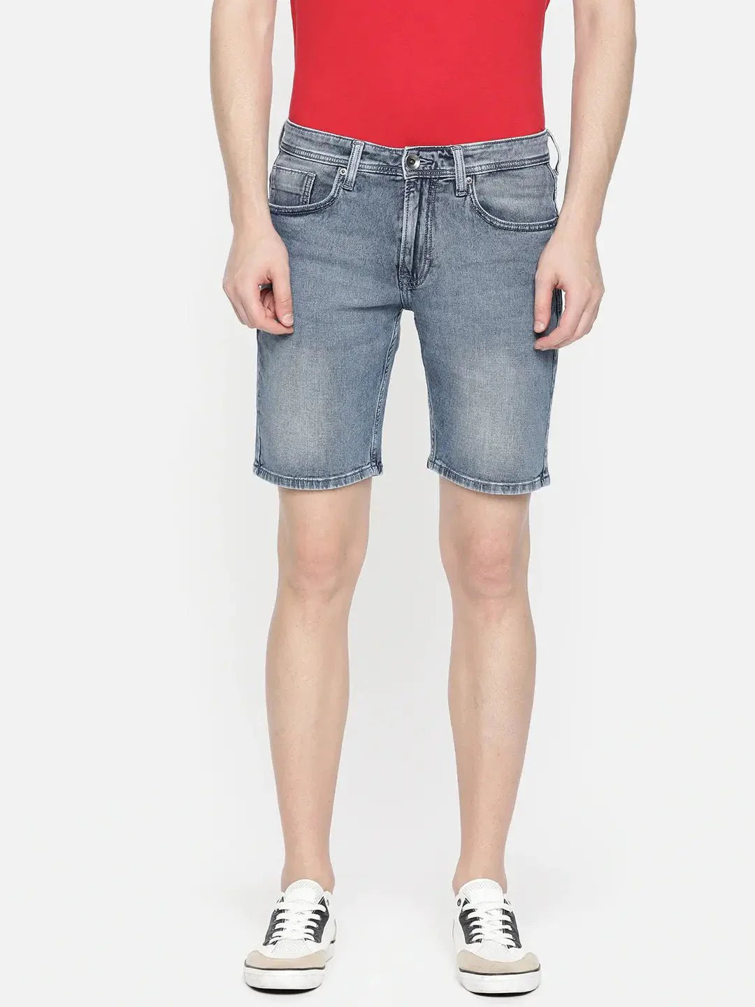 Men Blue Solid Kenzy Chinox Slim Fit Denim Shorts - DENIMS - Shorts - 