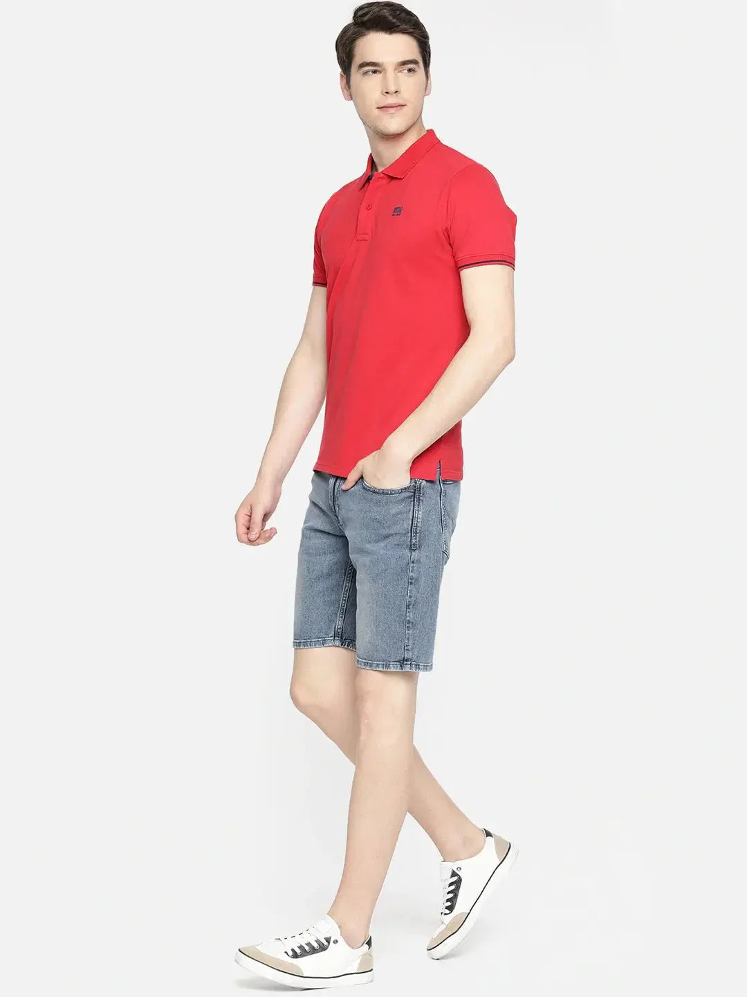 Men Blue Solid Kenzy Chinox Slim Fit Denim Shorts - DENIMS - Shorts - 