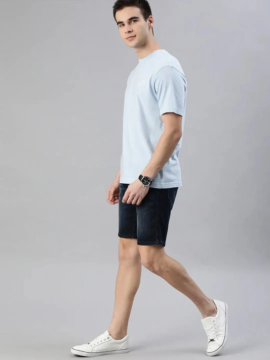 Men Blue Washed 502 Regular Tapered Fit Denim Shorts - DENIMS - Shorts - 