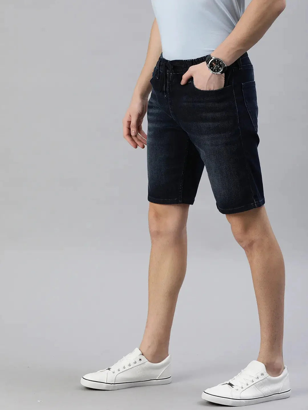 Men Blue Washed 502 Regular Tapered Fit Denim Shorts - DENIMS - Shorts - 