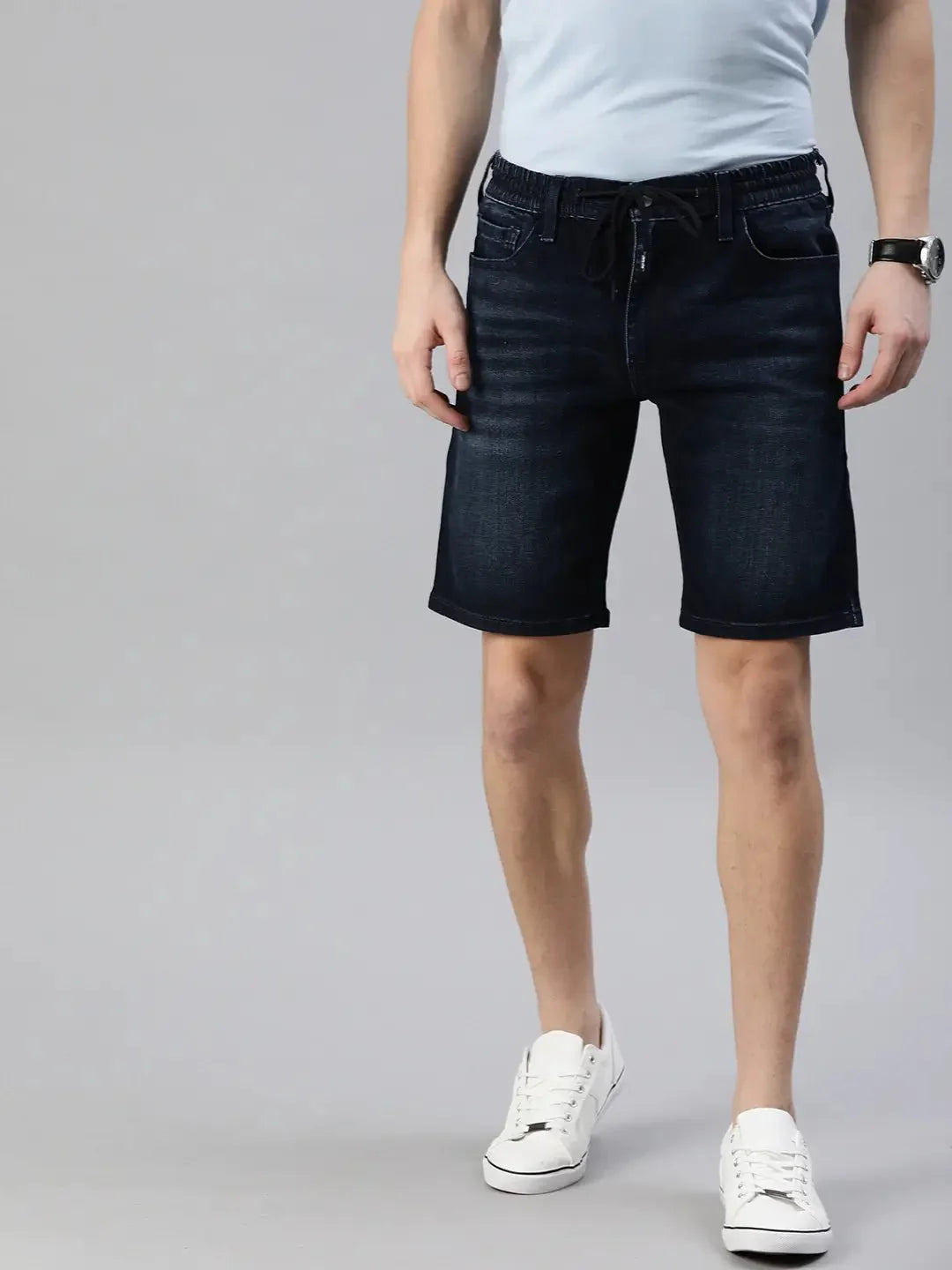 Men Blue Washed 502 Regular Tapered Fit Denim Shorts - DENIMS - Shorts - 