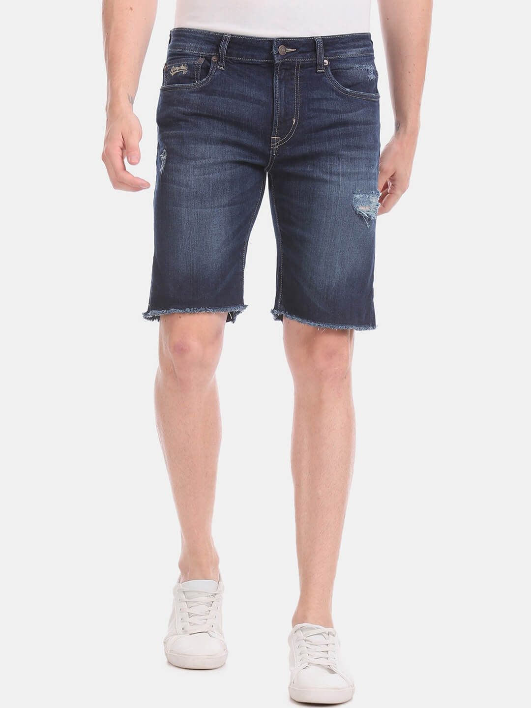 Men Blue Washed Slim Fit Denim Shorts - DENIMS - Shorts - 