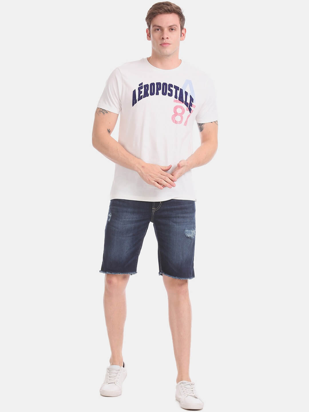 Men Blue Washed Slim Fit Denim Shorts - DENIMS - Shorts - 