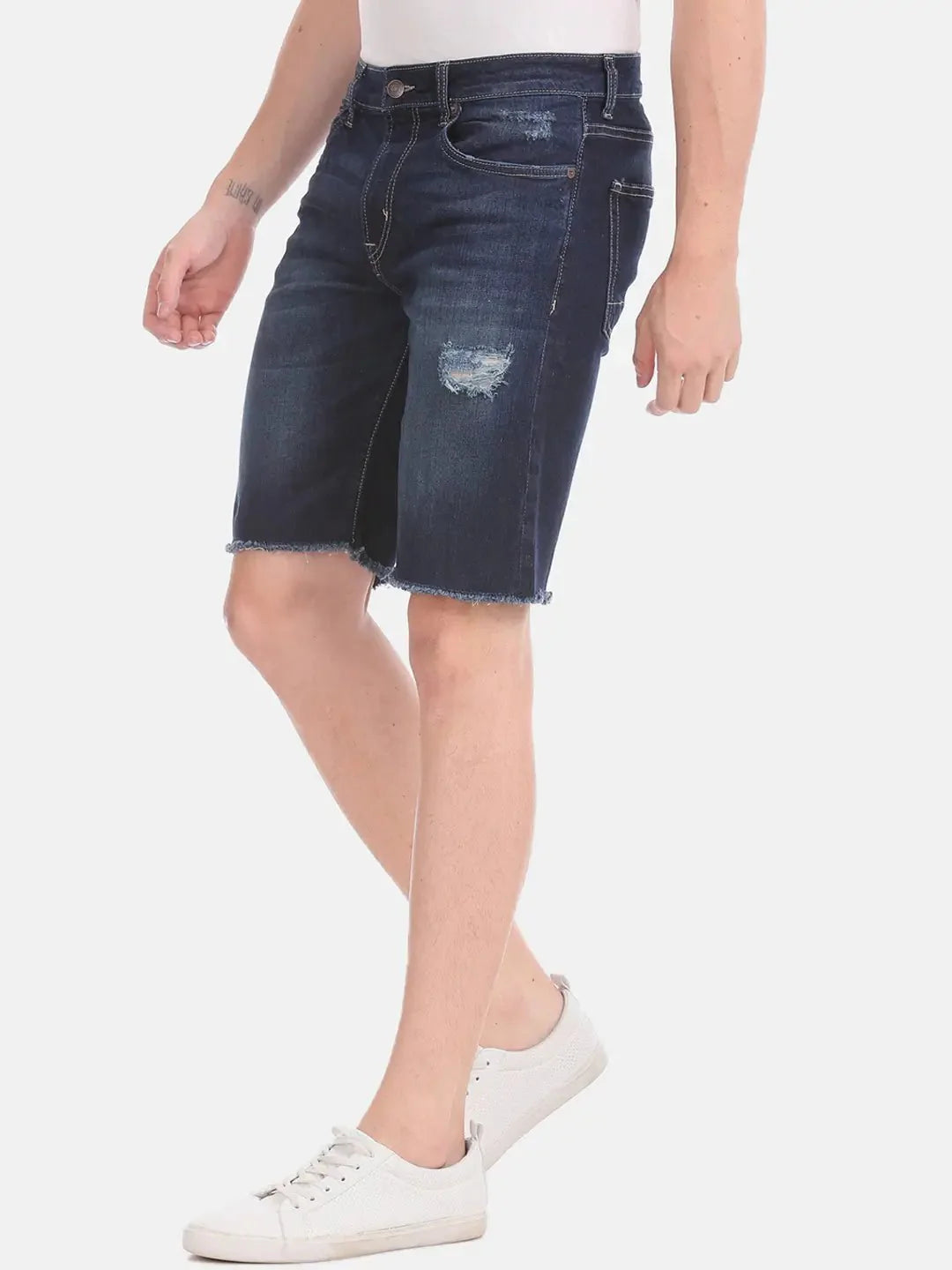 Men Blue Washed Slim Fit Denim Shorts - DENIMS - Shorts - 