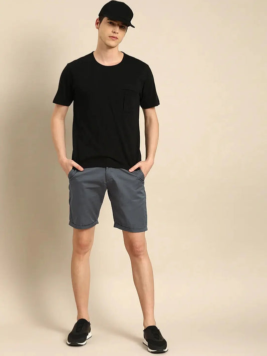 Men Charcoal Gray Solid Slim Fit Chino Shorts - DENIMS - Shorts - 