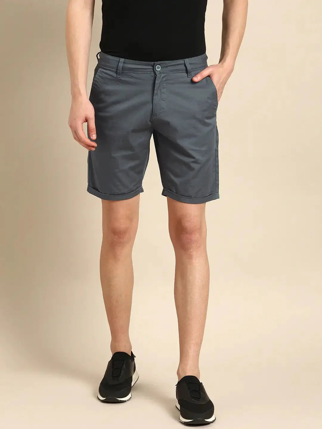 Men Charcoal Gray Solid Slim Fit Chino Shorts - DENIMS - Shorts - 