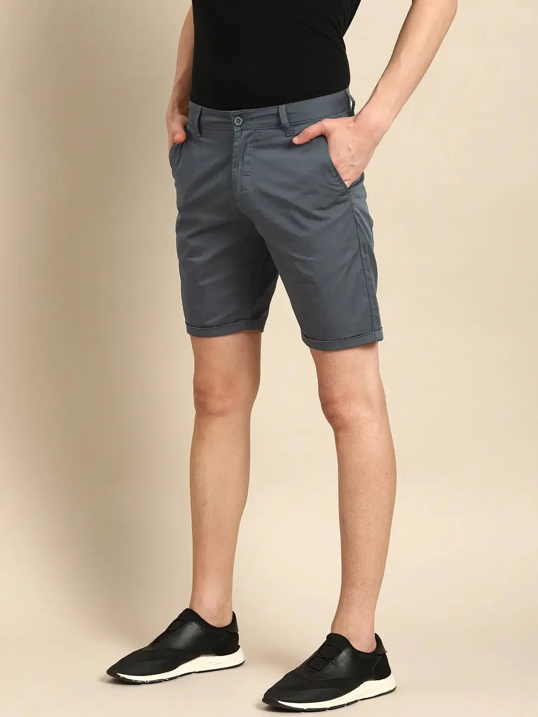 Men Charcoal Gray Solid Slim Fit Chino Shorts - DENIMS - Shorts - 